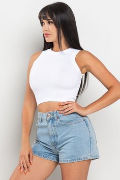 Stay cool and comfortable this summer in the Ribbed Sleeveless Crop Top. This sleeveless top is designed with a ribbed material for added breathability and texture. Perfect for outdoor activities, this top ensures you look your best no matter the occasion. Fabric & fit: Model is wearing size Small.