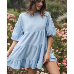 Introducing our Light Blue Puff Sleeve Ruffled Mini Dress, a delightful blend of charm and sophistication. Crafted from soft and airy fabric, this dress features romantic puff sleeves that add a touch of drama, while the ruffled detailing lends a playful and feminine flair. The light blue hue evokes a sense of freshness and tranquility, perfect for brightening up any occasion. Product code: CAA05A4C218SS Light Blue Dress Casual, Mini Frock, Bishop Sleeve Dress, Brunch Dates, Ruffled Mini Dress, Blue Dress Short, Puff Sleeve Mini Dress, Tulip Sleeve, Maxi Sundress