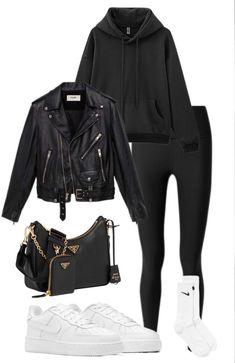 Black Jacket Outfit Aesthetic, Moving Day Outfit, Practice Outfits, Looks Street Style, Looks Black, Mode Inspo