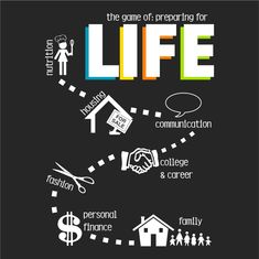 the game of preparing for life info graphic on black background with white text and icons