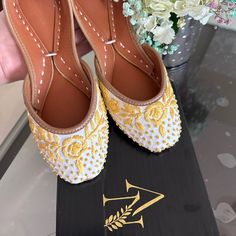 Agha Noor Khussa/ Shoes Yellow And White Brand New, Never Worn. It’s Pk Size 38. Would Be A Us Size 7 Or 7.5 Yellow Round Toe Heels For Wedding, Yellow Pointed Toe Flats For Summer, Casual Yellow Heels With Pointed Toe, Casual Yellow Pointed Toe Heels, Yellow Heels For Summer Wedding, Yellow Summer Heels For Wedding, Yellow Summer Wedding Heels, Yellow Slip-on Flats For Summer, Casual Yellow Closed Toe Flats