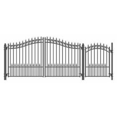 Aleko Steel Dual Swing Driveway Gate Prague Style 12 Ft With Pedestrian Gate 4 Ft Set12X4Prad-Ap Dual Swing Gates With Pedestrian Entrance Osb Plywood, Driveway Fence, Pedestrian Gate, Gate Openers, Gate Post, Small Hinges, Steel Gate, Wrought Iron Gates, Automatic Gate