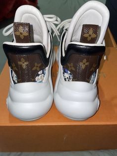 Worn once, shoes Rating 9.5/10 no exchanges or returns Luxury Sneakers With Round Toe And Laces, Luxury Custom Sneakers With Boost Midsole, Designer Sneakers With Branded Heel Counter, Designer High-top Custom Sneakers With Branded Heel, Louis Vuitton Women, Women Sneakers, Womens Sneakers, Athletic Shoes, Shoe Accessories