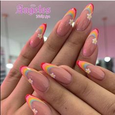 Japanese Kawaii Nail Art, Rainbow Tip Nails, Almond Acrylic Nails, Nails 2023, Acrylic Nails Coffin Short, Kawaii Nails, Fire Nails, Funky Nails