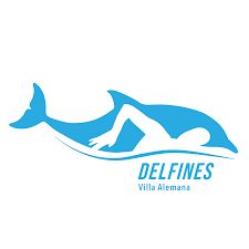 the logo for dolphins with a man swimming in it's stomach and holding his hand out