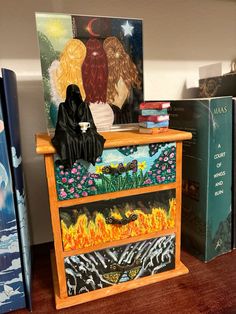 I used a jewlery box from amazon painted tbr drawers and stained it with watered down actylic. The books and suriel are 3D printed and i printed book covers to match. Acotar Decorations, Acotar Drawers, Acotar Diy, Acotar Decor, Dream Book, Print Book, Book Nook, Barbie Movies, Dreamy Art