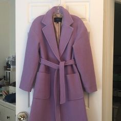 J.Crew Purple Wool Coat, Size Xs. New Without Tags, Excellent Condition. Lovely Wool Boucle Material With Tie Front Closure. Length Is 43in, Shoulders 17in, And 18in From Underarm To Under Arm. Lovely Coat But I Never Wear It And Am Rotating It Out. Contact Me With Questions Purple Winter Coat, Purple Coat Outfit, Purple Wool Coat, Boucle Material, Light Summer Color Palette, Purple Coat, Grey Coat, Summer Color, Coat Outfits