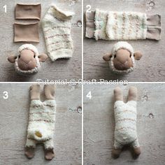 instructions for how to make a baby sheep outfit and booties from an old sweater