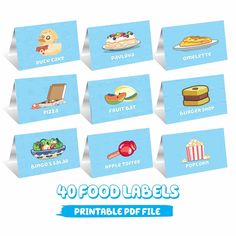 an image of food labels for printable edible items in the form of cards or magnets