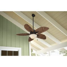 a ceiling fan that is on the outside of a house