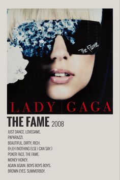 lady gaga the fame album cover with sunglasses on it's face and text