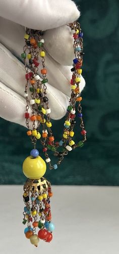 Vtg.1920's Millefiori Antique Art Glass Beaded Wire Necklace Opera Length 50” | eBay Bohemian Yellow Glass Necklace, Vintage Beach Necklace With Colorful Beads, Vintage Colorful Beads Beach Necklace, Vintage Colorful Beads Necklace For Beach, Vintage Colorful Beaded Necklaces For Beach, Handmade Vintage Multicolor Long Necklace, Vintage Multicolor Handmade Long Necklace, Vintage Glass Jewelry For Beach, Vintage Glass Jewelry For The Beach