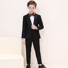 Season:Winter,Fall; Fabric:Polyester; Sleeve Length:Long Sleeve; Look After Me:Machine wash; Gender:Boys; Quantity:5 Pieces; Style:Gentle; Elasticity:Micro-elastic; Occasion:Special Occasion; Kids Apparel:FormalSet,PantsSet,Suit  Blazer; Age Group:Kids; Top Length:Regular; Fit Type:Regular Fit; Pattern:Solid Color; Design:Bow; Age:3-13 Years; Front page:FF; Bust:; Hips:; Length [Bottom]:; Length [Top]:; Sleeve:; Waist: Long Sleeve Suits For Winter Costume Party, Winter Long Sleeve Costume Party Sets, Red Party Sets For Winter, Ring Bearer Suit, Long Sleeve Outfits, Formal Suit, Formal Suits, Formal Party, Black White Red