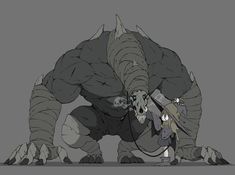 an image of a giant monster with a person standing next to it