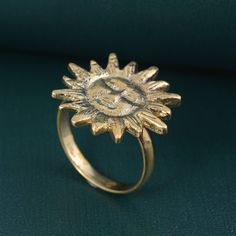 "Sun Ring, Sleeping Sun Ring, Gold Sun Face Ring, Celestial Jewelry, Minimalist Ring, Sunshine Ring, Gold Ring, Sun Charm, Vintage Ring Size:- All Size Available In Variation Metal:- Brass IMPORTANT NOTE....👇 1 product free gift on purchase of 4 products. You can choose the free gift as your wish. Take a screenshot of the free gift you like from my shop and send me a photo in personal message. MUST READ....👇 5 stars is my shop's priority. So contact me before leaving any negative review. I am Golden Sun Jewelry, Gold Hippie Jewelry, Gold Celestial Jewelry, Hand Forged Midi Rings As Gift, Open Ring With Sun And Moon Design For Gift, Celestial Hand Forged Rings For Gifts, Celestial Style Hand Forged Rings For Gift, Celestial Hand Forged Rings As Gift, Sun And Moon Design Open Ring For Gift