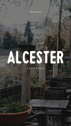 an old fashioned typeface with the words alcester in white on top of it