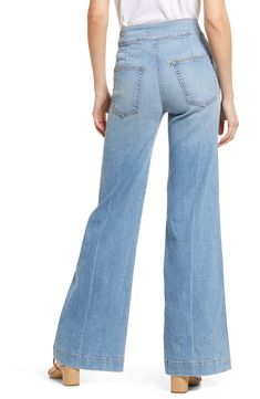 Far-out fashion, in all its groovy glory, comes through in these '70s-inspired jeans cut from Japanese denim with the widest legs we've seen this season. 33" inseam; 24" leg opening; 12" front rise; 14" back rise (size 25) 98% cotton, 2% polyurethane Machine wash, line dry Made in the USA Spring Medium Wash Retro Flares, Spring Retro Medium Wash Flares, Retro Denim Flares For Spring, Spring Retro Mid-rise Flares, Spring Retro Denim Flares, 70s Inspired Wide Leg Flare Jeans For Fall, 70s Inspired Flare Jeans For Fall, 70s Inspired Fall Flare Jeans, 70s Inspired Wide Leg Jeans For Spring