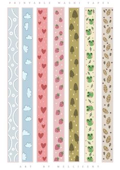 four different colored strips with hearts and trees on them