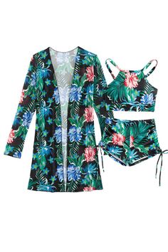 A fancy outfit makes your time at the beach and pool extra special with its elegant style and luxury vibes. Three-piece set: Top, Shorts, Cardigan Colors: Pink, Blue, Purple, Green, Red Floral Print Sizes: S to XL Lining: Polyester Fiber Fabric: Polyester, Elastane High elasticity With chest pad Age: Adult Gender: Female Brand Name: NoEnName_Null Product ID: CJYJ198745501 Note: All sizes are smaller than regular European and American sizes. Choose the larger size if your size is between two size Trendy V-neck Swimwear For Summer, Blue V-neck Vacation Sets, Trendy V-neck Swimwear For Vacation, Spring V-neck Beachwear Sets, Fitted V-neck Beachwear Sets, Tropical Printed Sets For Summer, Tropical Printed Sets For Vacation, Printed Tropical Sets For Vacation, Fitted Sets For Beach Vacation