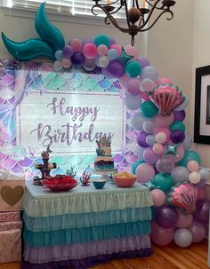 a mermaid themed birthday party with balloons and decorations