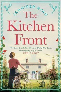 the kitchen front book cover with a woman standing next to her bike in front of a house