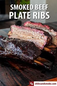 grilled beef with text overlay that reads smoked beef plate ribs