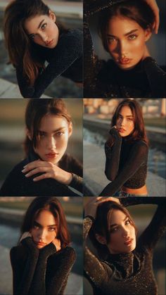 four different pictures of a woman posing for the camera