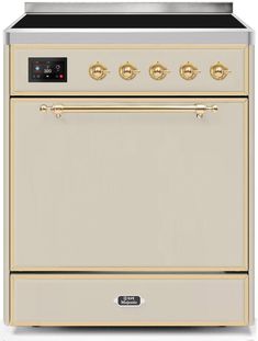 a white and gold stove top oven with two burners