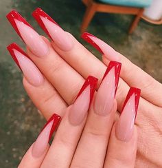 V Tips Nails Coffin, Red Nail Art Designs, Ombre Acrylic, Long Nail Art, Red Nail Art, Graduation Nails, Red Nail Designs, Coffin Nails Long