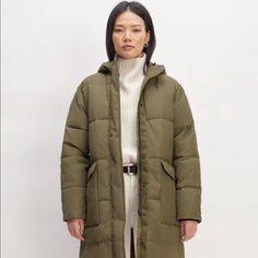 Everlane Xs Olive Green Long Puffer. New With Tags On. Vegan Puffer Jacket I Ordered An Xxs For Myself And Love It, I Just Missed The Return Date On The Jacket. Long Puffer Jacket Women, Puffer Jacket Outfits, Parka Jacket Women's, Long Parka Jacket, Corduroy Puffer Jacket, Women's Puffer Coats, Military Parka, Green Puffer Jacket, Red Puffer Jacket