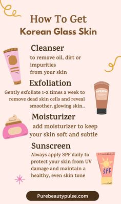 Want that smooth, glowing complexion? Follow this simple Korean glass skin routine to get radiant, dewy skin. Start with a cleanser to remove impurities, exfoliate weekly to renew your skin, hydrate with a rich moisturizer, and never forget daily sunscreen to protect and maintain your healthy glow. Perfect steps for achieving the flawless Korean glass skin look!
#KoreanGlassSkin #GlassSkinRoutine #GlowingSkin #KBeauty #SkincareRoutine #Moisturizing #Exfoliation #SPF #HealthySkin #KoreanBeautyTips #FlawlessSkin Korean Glass Skin Routine, Get Korean Glass Skin, Glass Skin Routine, Korean Glass Skin, Korean Beauty Tips, Oil Based Cleanser, Daily Sunscreen, Hydrating Mist, Cream For Dry Skin