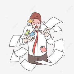 a man in a shirt and tie throwing papers into the air, cartoon character, person, paper png and psd