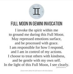 a poem written in black and white with the words full moon in germininvocation