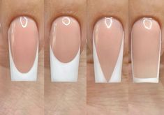 All The Nail Shapes, French Tip Style Acrylic Nails, Nail Design Coffin Shape, Split Color French Tip Nails, French Tip Nail Variations, French Tips Different Shapes, Different Types Of French Nails, French Tip Nails Easy, French Tips Triangle