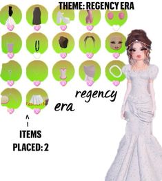 an image of a woman in a white dress with many items on her head and the words elegance era written below it