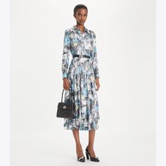 The printed pleated silk twill dress is ultra-versatile, in an abstract floral with marble-inspired swirls. Ideal for transitional dressing, it is lean, lightweight and perfect for layering. Elegant Abstract Print Midi Dress For Spring, Elegant Workwear Dresses With Abstract Print, Silk Midi Dress With Floral Print For Work, Elegant Spring Midi Dress With Abstract Print, Transitional Dressing, Twill Dress, Silk Twill, Crepe Dress, Ladies Dress Design