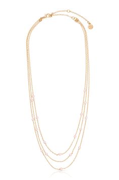 18kt gold plated Brass Acrylic Pearl 13-15" & 3" extender Gold Multi-strand Pearl Necklace With Adjustable Chain, Elegant Pink Jewelry With Gold Chain, Candle Bags, Pearl Cuff, Back Necklace, Liquid Gold, Glasses Chain, Chain Belt, Chain Anklet