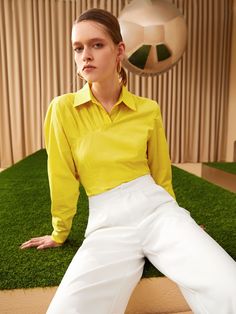 Yellow Elegant  Long Sleeve Cotton Plain Top Embellished Non-Stretch Spring Women Tops, Blouses & Tee Plain Tops, Spring Women, Women Blouses, Blouse Online, Women Tops, Sleeve Cotton, White Jeans, Blouses For Women, Tops Designs