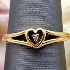 10k Gold Heart Ring With Diamond Accent Metal- Solid Gold Color Gold- Yellow Gold Stamped/Makers Markings- 10k Band Size- 5 3/4 Approx. Weight- 1.04grams Condition- Used/Vintage Has Regular Wear Vintage Heart Ring, Stamp Maker, Gold Heart Ring, Ring With Diamond, Vintage Heart, Gold Heart, Solid Metal, Heart Of Gold, 10k Gold