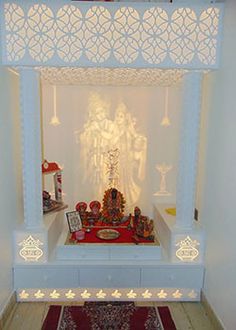 the shrine is decorated in white and red