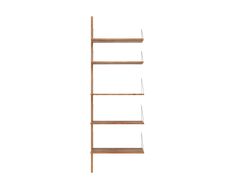 a wooden shelf with three shelves on each side and two hooks hanging from the top