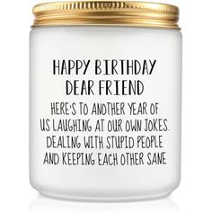 Happy birthday scented candles gifts for women friend Ebern Designs | Ebern Designs Scented Jar Candle w / Soy Wax Holder 3.5 H x 2.75 W x 2.75 D in Black;white;gold | 3.5" H X 2.75" W X 2.75" D | Wayfair Happy Birthday Dear Friend, Scented Oil Diffuser, Gifts For Friend, Scented Oils, Flameless Candles, Candle Accessories, Floating Candles, Jar Candle, Black White Gold