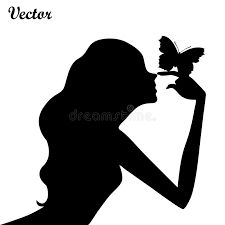 the silhouette of a woman with a butterfly in her hand