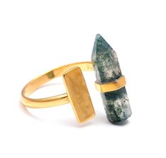 Natural Moss Agate Pencil Shape Ring, 14K Gold Delicate Jewelry, Tower Crystal, Elegant Ring, Moss Vintage Ring, Birthday Gift, Gift For Him Specifications :- * Material            :      Gold, Gemstone * Stone Name    :      100% Natural Moss Agate * Stone Size       :      21X5 mm * Ring Weight     :     3.50 Gm. Approx * Country of Origin :  India  Extremely Important Notice - We want to see every customer 100% satisfied so that they can continue to do business with us. Shipping Handling Time Moss Agate Jewelry, Real Gold Jewelry, Moss Agate Ring, Gold Statement Ring, Gift For Her Birthday, Agate Jewelry, Agate Ring, Solid Gold Jewelry, Crystal Ring