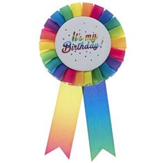 a rainbow ribbon with the words it's my birthday on it and a white background