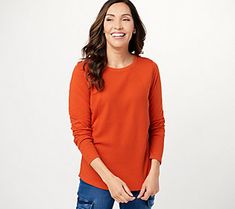 Bless your wardrobe with this beautiful basic, bolstered by baby-waffle fabric panels. You'll love the feel of this soft jersey fabric and the look a flattering scoop neckline. From Belle by Kim Gravel. Cotton Ribbed Long Sleeve Top For Layering, Stretch Cotton Waffle Knit Tops, Long Sleeve Waffle Knit Tops For Layering, Stretch Waffle Knit Long Sleeve Tops, Waffle Knit Fall Tops, Fall Solid Color Waffle Knit Tops, Stretch Waffle Knit Tops For Fall, Ribbed Tops For Layering, Interesting Textures