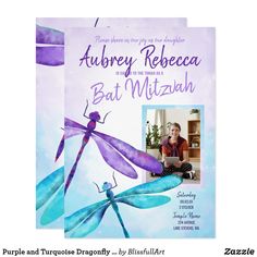 an image of a birthday card with a dragonfly on the front and back side