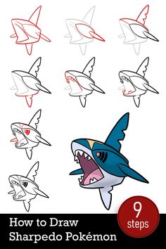 how to draw a cartoon shark with step by step instructions for children and beginners