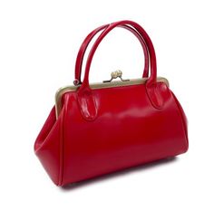 Discover the Elegant and Timeless "Small Sophie" Shoulder and Tote Bag in Red.  Introducing the perfect companion for fashion-forward women: the "Small Sophie" in red.  This high-quality top handle bag and shoulder bag features a classic vintage-retro look with a practical metal kiss lock. Product Details: Material: Genuine cowhide leather Dimensions: Length 10.63 in, Width 4.13 in, Height 6.69 inches ( L: 27 cm, W: 10.5 cm, H: 17 cm). Interior: Spacious main compartment with plenty of room, a s Mini Purse, Vintage Handbags, Leather Top, High Quality Leather, Small Bags, Cowhide Leather, Leather Purses, Red Leather, Leather Handbags