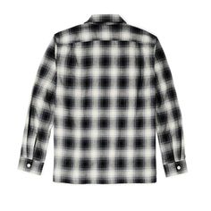 Made with sturdy 7-oz. cotton, our Elk Heights Camp Shirt is ideal for three-season wear. The sturdy flannel fabric is brushed for comfort from the first day. The camp collar is unstructured, sewn directly to the shirt so it lays flat and open. This comfortable design originated in warm climates and is sometimes known as a Cuban collar. Characteristic of camp shirts, the hem is straight for casual untucked wear. Dual knife pleats in the rear shoulder provide ease of motion. Buttons secure the no-flap chest pockets. Button-adjustable cuffs. | Filson Elk Heights Camp Shirt BlkGryShdw Size Large Classic Cotton Flannel Shirt For Winter, Classic Relaxed Fit Flannel Tops, Classic Flannel Tops With Relaxed Fit, Black Cotton Relaxed Fit Flannel Shirt, Black Relaxed Fit Flannel Top, Classic Everyday Flannel Tops, Classic Flannel Shirt In Relaxed Fit, Classic Flannel Shirt With Relaxed Fit, Classic Black Flannel Shirt